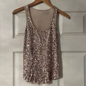 Nude Cream Sparkle Sequin Tank Sleeveless Top